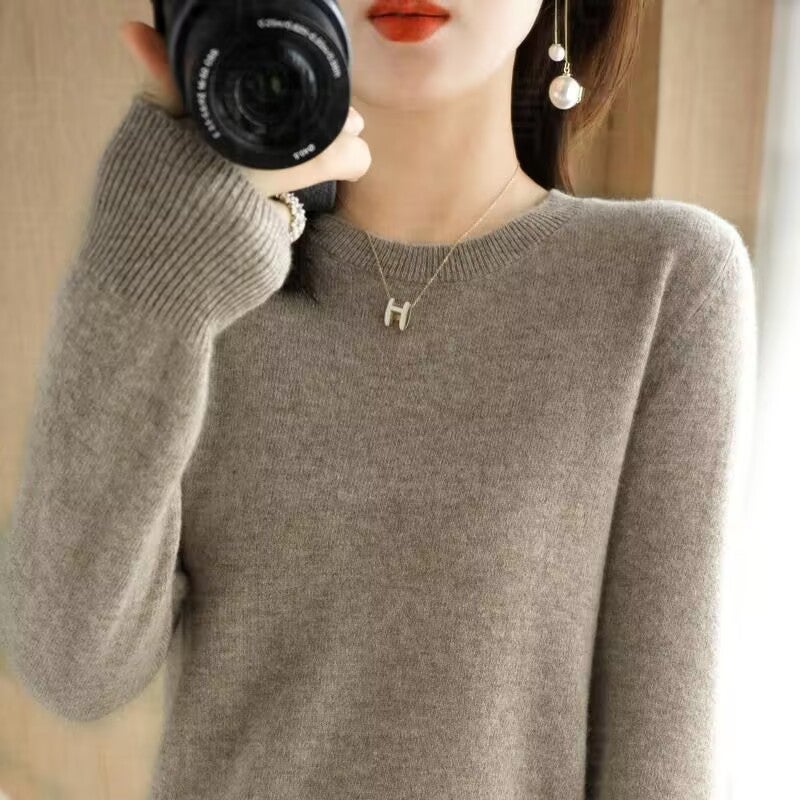 Round Neck Sweater Women'S Pullover Knitted Solid Color Long Sleeve Women'S Inner Warm Solid Color Base Shirt - Image 4
